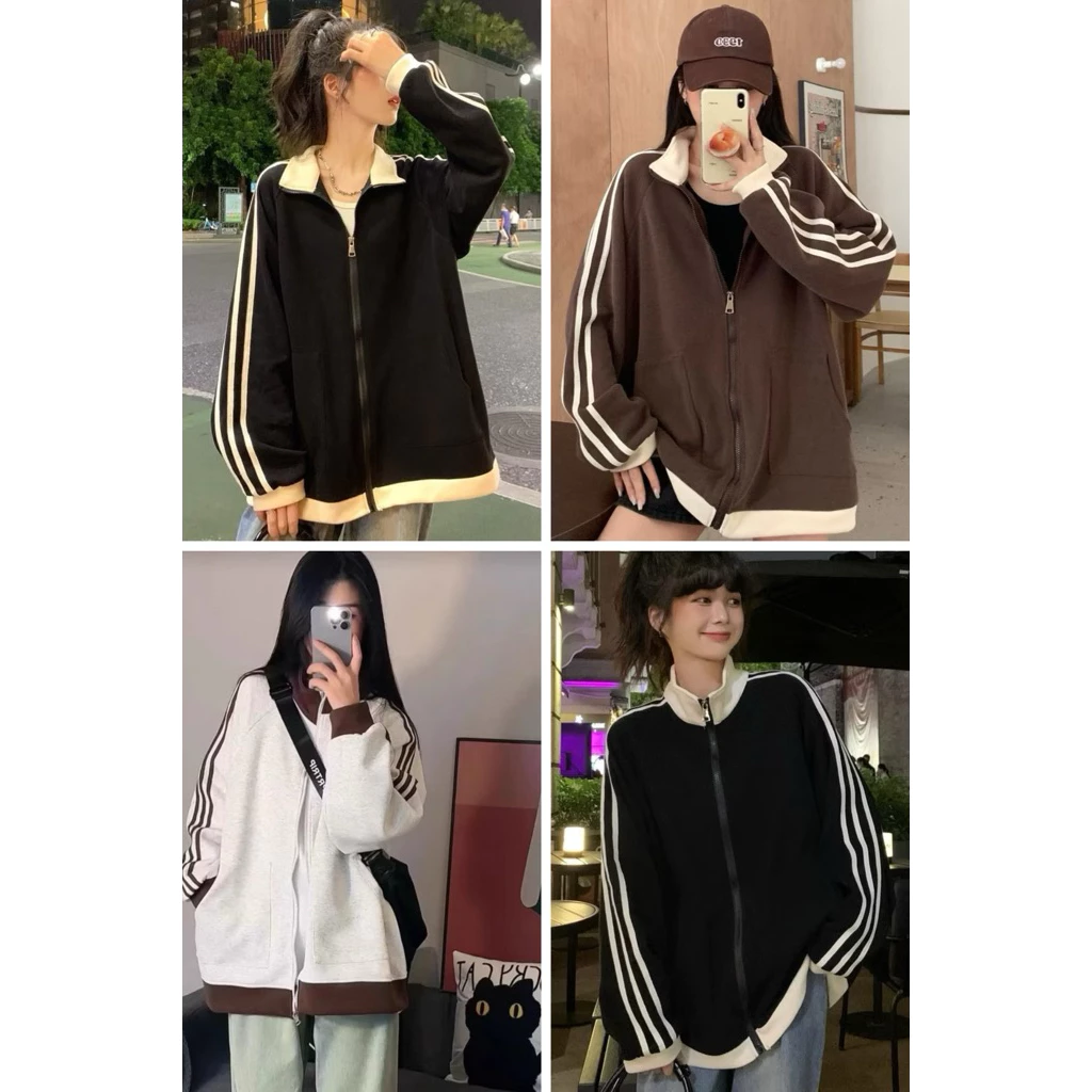 ⚡ [Mã GIAM30K] Áo Khoác Bomber 3 Sọc Chạy Dọc Tay Áo Nam Nữ Unisex - Áo Jacket Nỉ/Dù Thể Thao Style Hàn Quốc Oversize