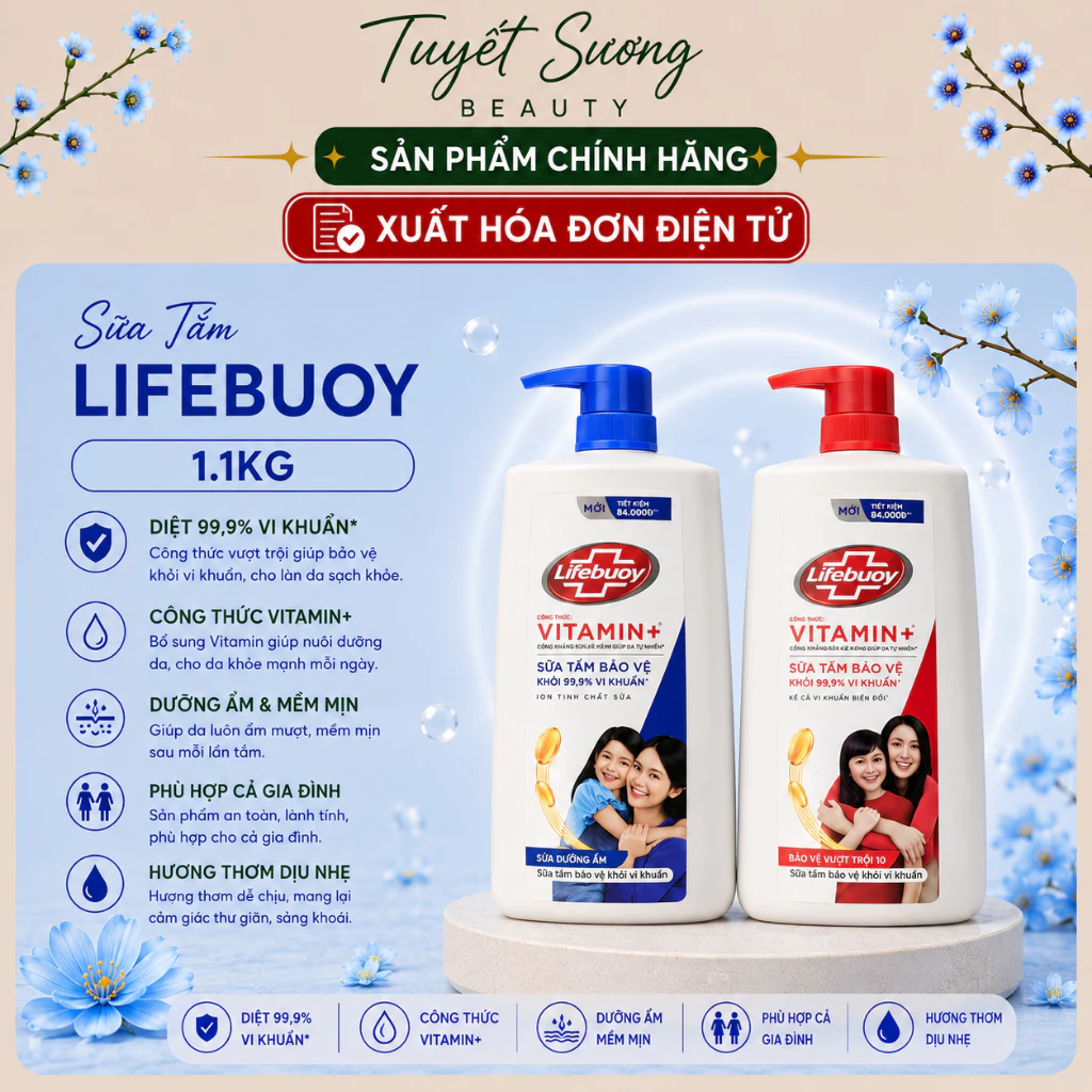 Sữa Tắm Lifebuoy Bảo Vệ Khỏi Vi Khuẩn Gây Bệnh Với Ion Bạc+ Hỗ Trợ Đề Kháng Da Tự Nhiên 1.1Kg