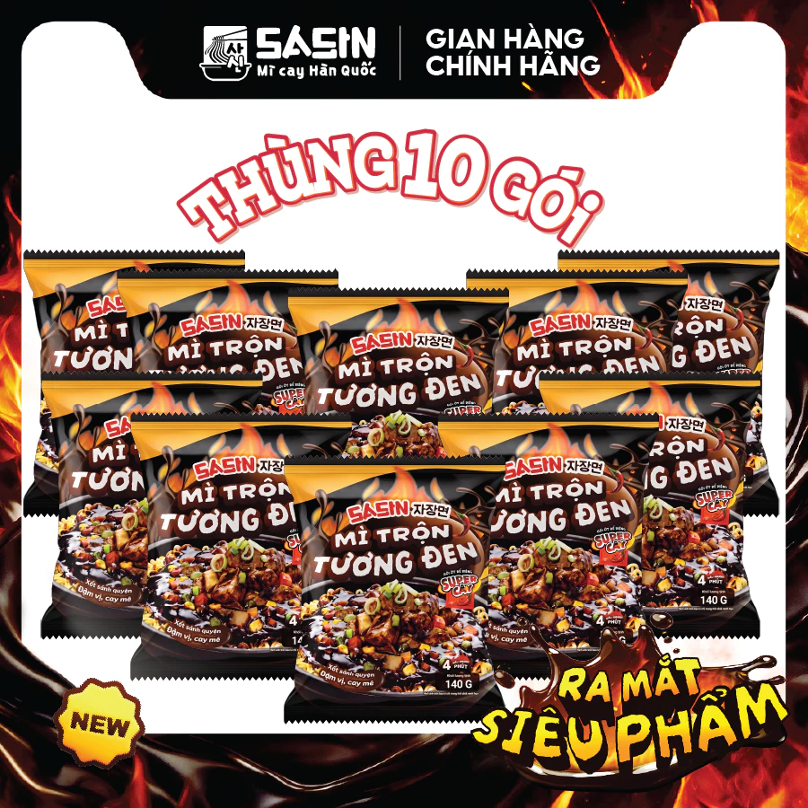 Thùng 10 gói mì trộn Tương Đen Sasin 140gr/gói BSET0245