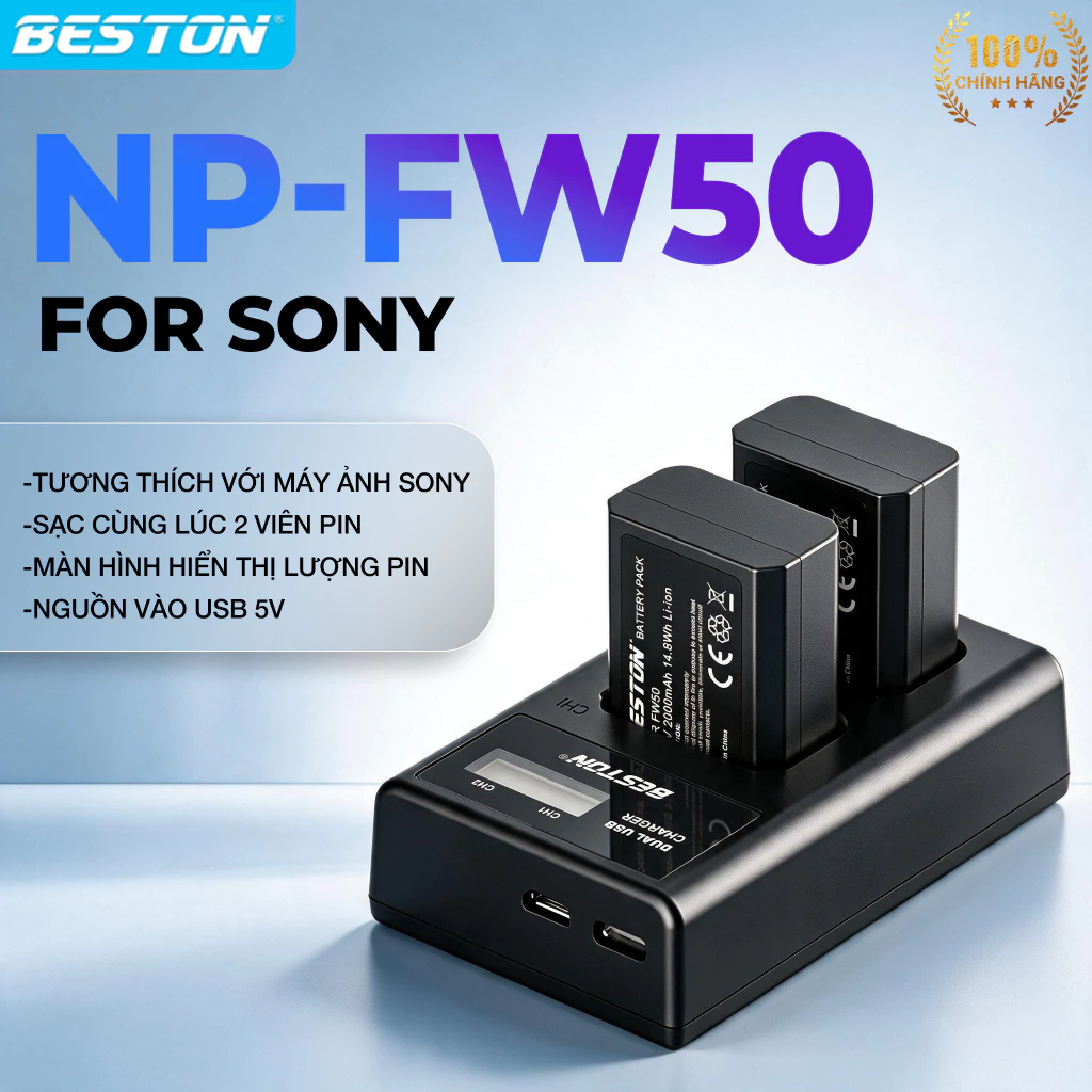 Sạc đôi và pin Beston NP-FW50 cho máy ảnh dùng thay thế Cho pin Máy Ảnh Sony A6000 A6300 A6500 A7 A7 II A7R A7S