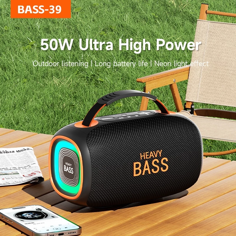 Loa bluetooth Heavy Bass 39 chính hãng công xuất 50W, loa xách tay di động âm bass mạnh