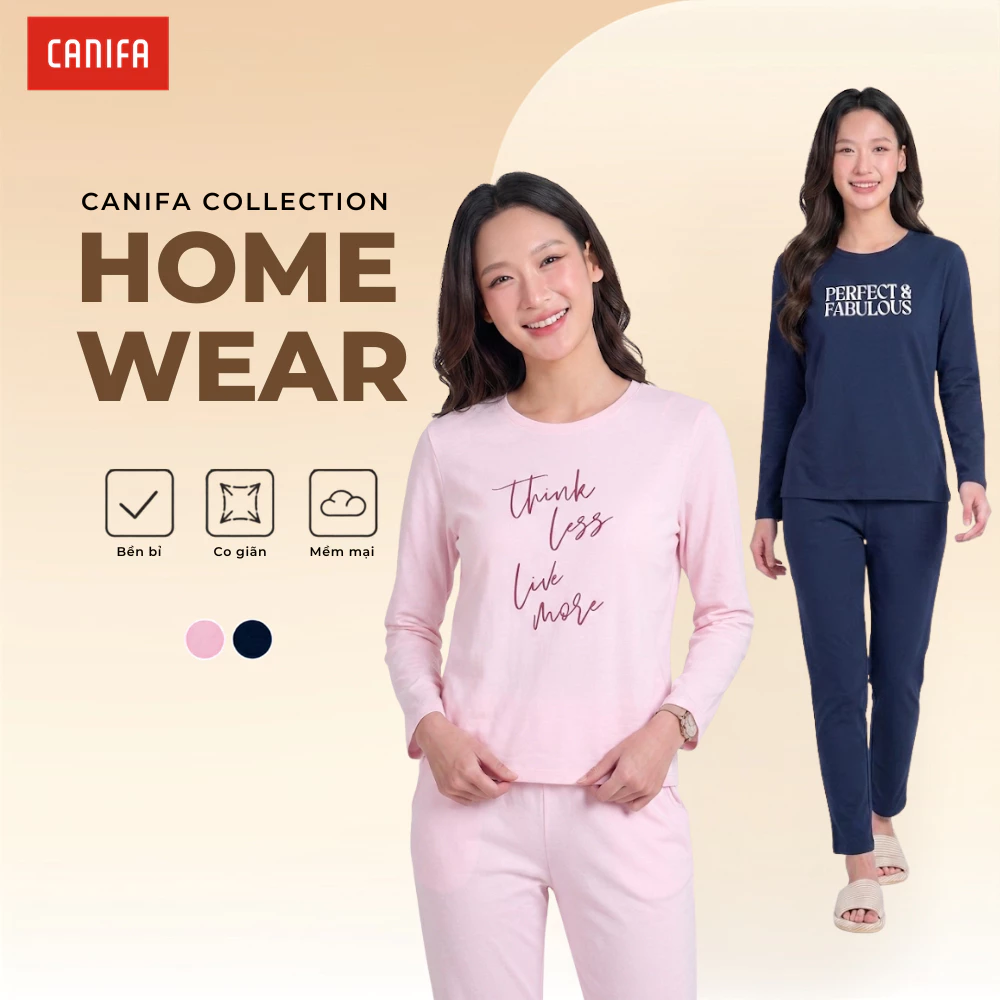 Bộ quần áo nữ dài tay CANIFA áo dài quần dài mềm mại, dễ chịu, thoải mái 6LS26W001