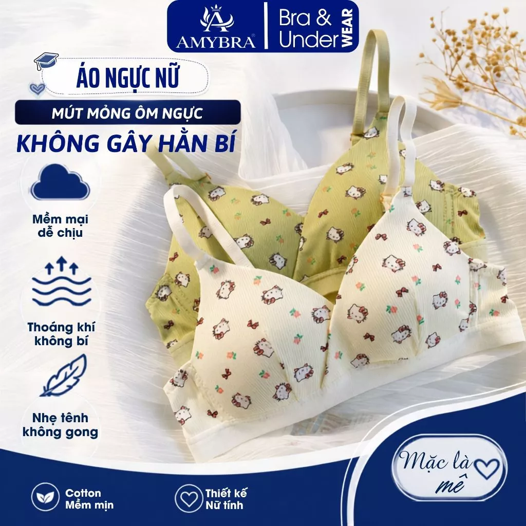 Áo Lót Cho Bé Gái 12 Tuổi AMYBRA A224 Cotton Mềm Mịn Không Gọng Mút Mỏng Áo Lót Học Sinh Dễ Mặc