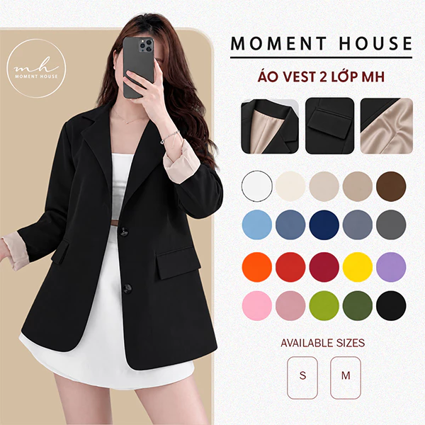 ÁO VEST 2 LỚP NỮ, 2 túi thật 2 bên, có lót mềm mịn, form suông rộng size SM (KO ĐỆM VAI-NO.01)
