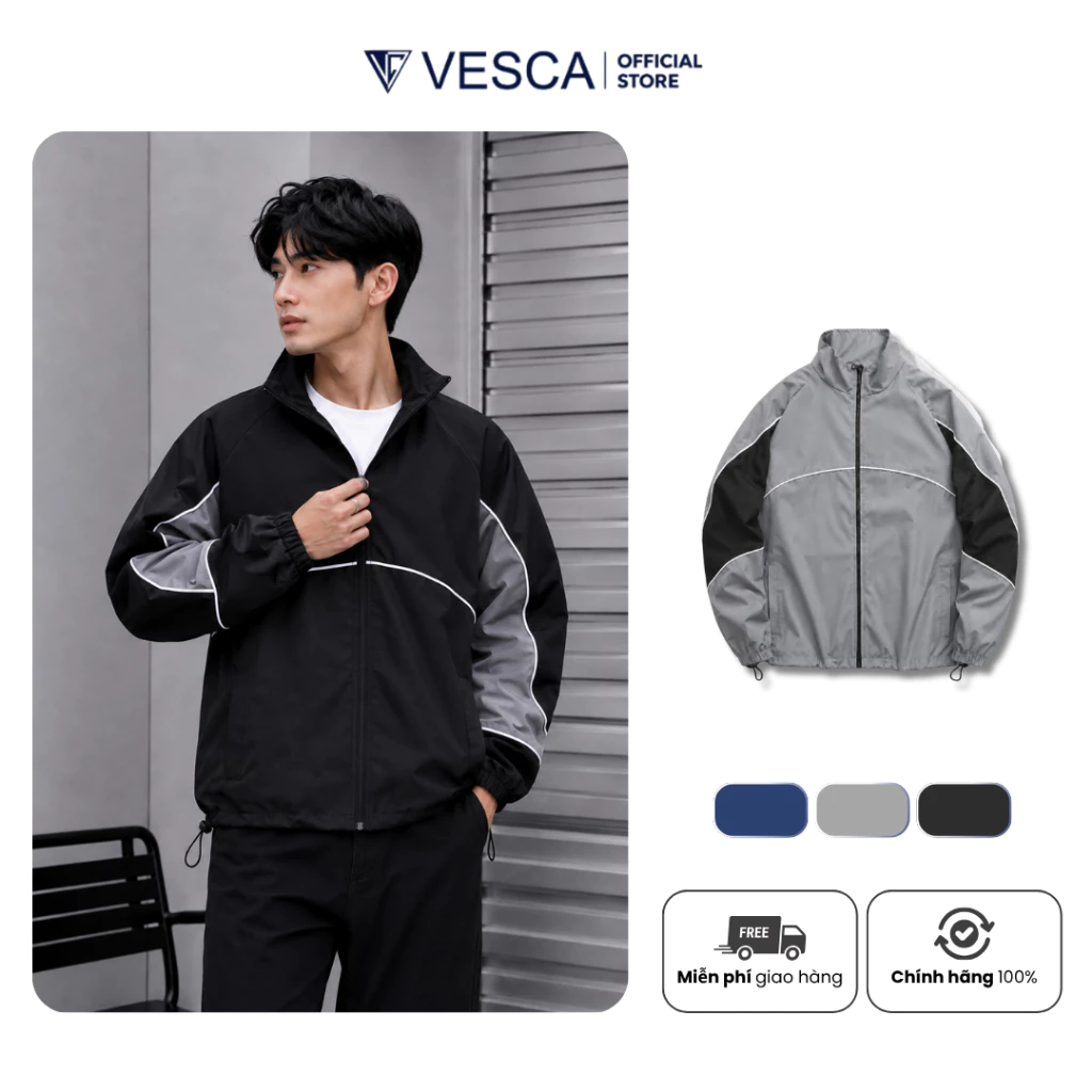 Áo Khoác Nam Vesca Vải Gió Cao Cấp Chống Nước Nhẹ Thân Áo Bo Chun 2 Lớp Lót Lưới Form Rộng