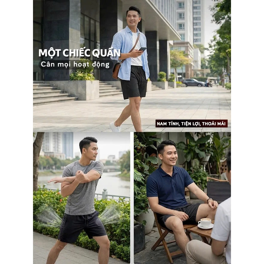 Quần Short đùi thể thao nam tập Gym, thể thao, Chất liệu Co Giãn vận động thoải mái