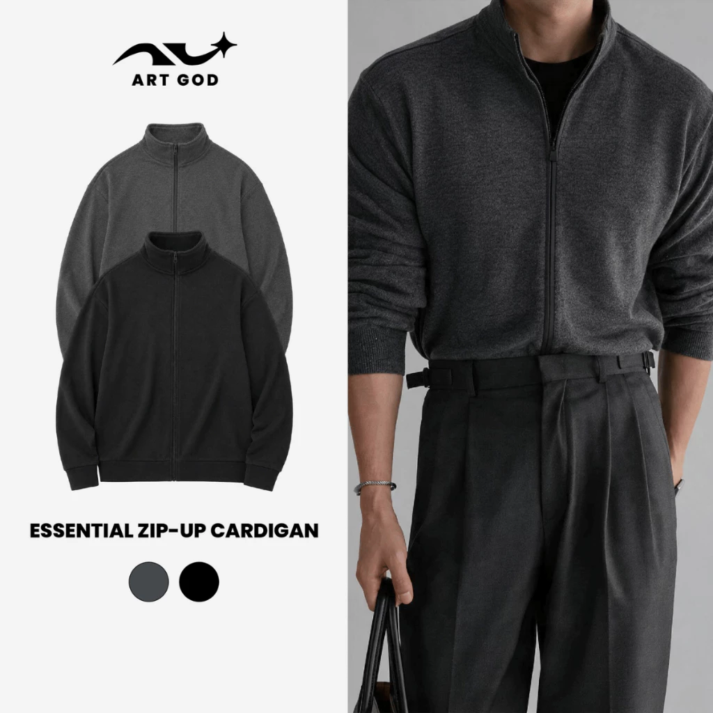 Áo Cardigan Khóa Kéo Zip Dài Tay Chất Vải Len Tăm Cao Cấp Form Regular Fit Unisex ARTGOD HMK14