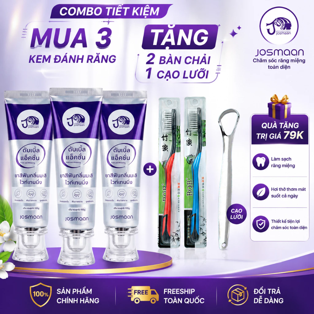 Kem đánh răng JOSMAAN THÁI LAN 100G - trắng răng bật tông sau 14 ngày - Khử mùi toàn diện