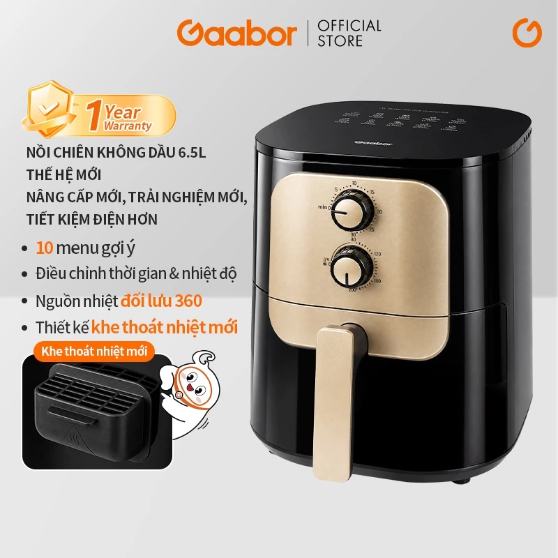 Nồi chiên không dầu Gaabor AF65M-BK01S dung tích lớn 6.5 lít công suất mạnh 1400W nồi chiên đa năng