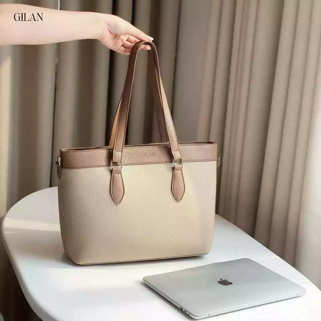 GILAN Túi tote nữ đeo vai Lena bag màu caramel TCS025 thiết kế hiện đại, vừa Laptop 15.6inch, A4, phù hợp đi làm, đi học