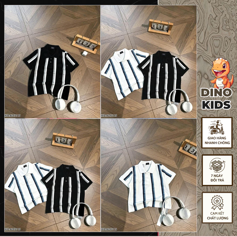 Áo Polo Bé Trai Phối Họa TIết Kẻ Sọc 2 Màu Hot Hit_ Áo Polo Cho Bé Chất Cotton Co Dãn