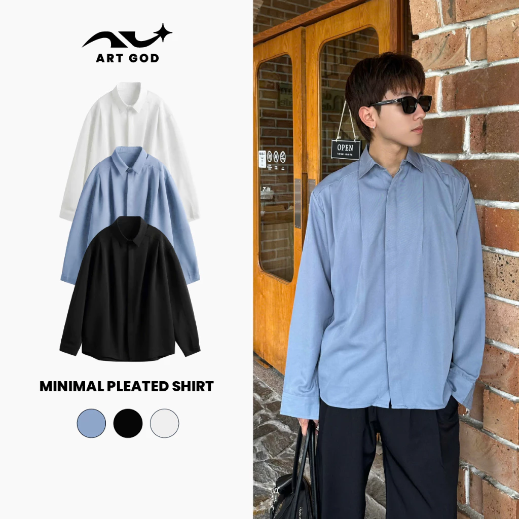 Áo Sơ Mi Regular Xếp Ly Vải Cotton Lạnh Thoáng Mát Phong Cách Basic Unisex Nam Nữ ARTGOD HMA142
