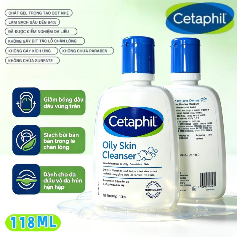 Sữa rửa mặt Cetaphil Oily Skin Cleanser 118ml dành cho da dầu, da nhạy cảm, da hỗn hợp và da khô