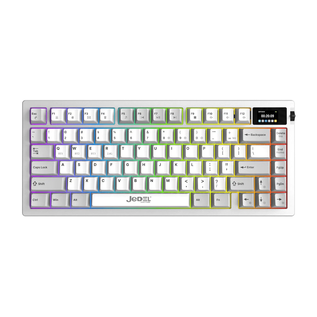 Bàn phím cơ không dây Jedel WKL-88 | 3 chế độ kết nối | màn hình |Top nhôm| Mạch xuôi |RGB