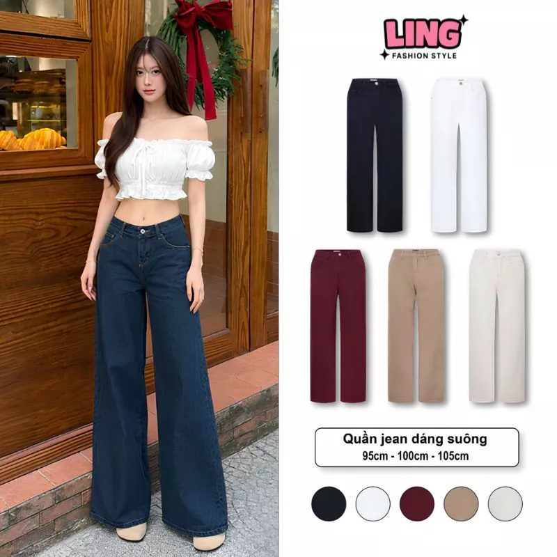 THE QUẠO - Quần Jeans Nữ Ống Suông Nhiều Màu Basic ( Dài 95cm-100cm-105cm)