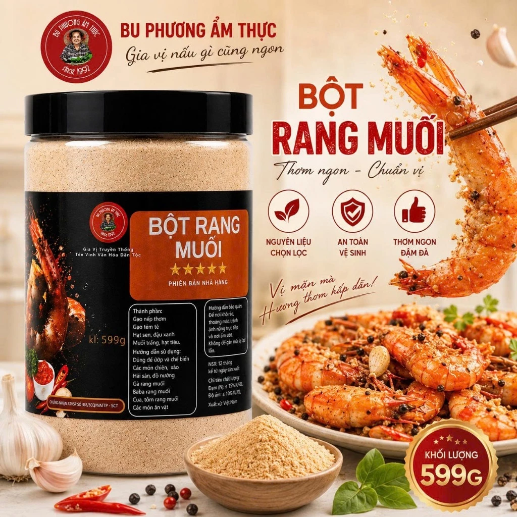 Bột Rang Muối Bu Phương Ẩm Thực 599G - Hộp Lớn Dành Cho Đầu Bếp Siêu Tiết Kiệm gia vị dân tộc