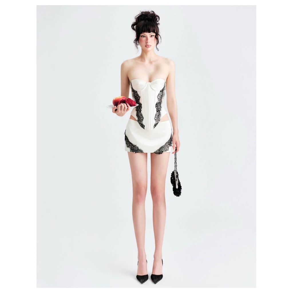 𝙍𝙖𝙘𝙝𝙚𝙡 𝘾𝙤𝙧𝙨𝙚𝙩 - Áo Corset Viền Ren Phối Chân Váy Ren Dáng Chữ A
