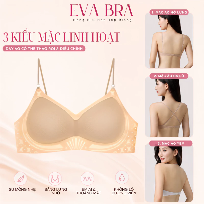 Áo Ngực Su Mỏng Đệm 1.5cm Mặc Áo Yếm Hở Lưng Không Gọng Nâng Gom Quả Chống Xệ Eva Nipples - 966