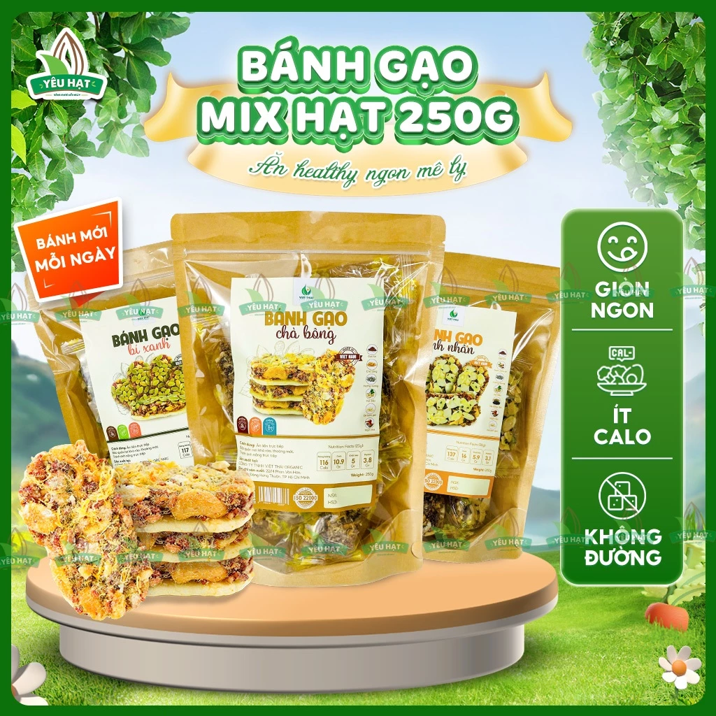 Bánh Gạo Lứt Mix Hạt Siêu Chà Bông Bí Xanh Hạnh Nhân - Thanh Năng Lượng Dinh Dưỡng Ăn Vặt Ít Calo Yêu Hạt