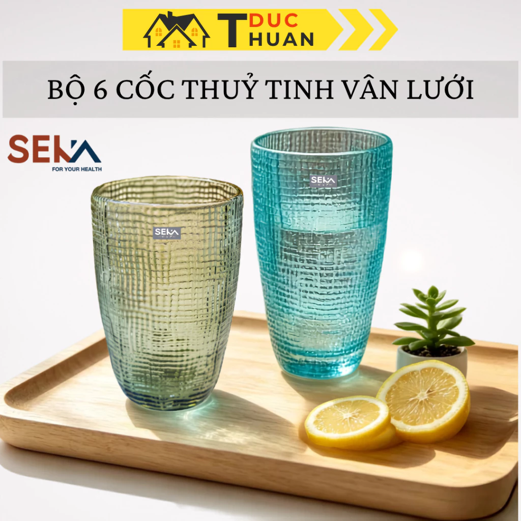 Bộ 6 Cốc Thủy Tinh Vân Lưới Dập Nổi Seka SKT42C6 420ml Ly Uống Nước, Trà, Cafe - DT HOME