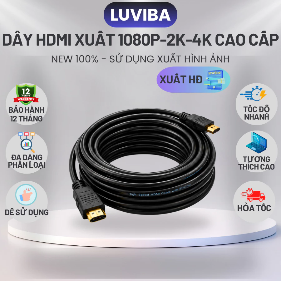 Cáp HDMI 1.5M 3M 5M 10M 15M chuẩn 1080P 2K 4K Ultra HD Cho TV Laptop PC Máy Chiếu PS Xbox LUVIBA HD1