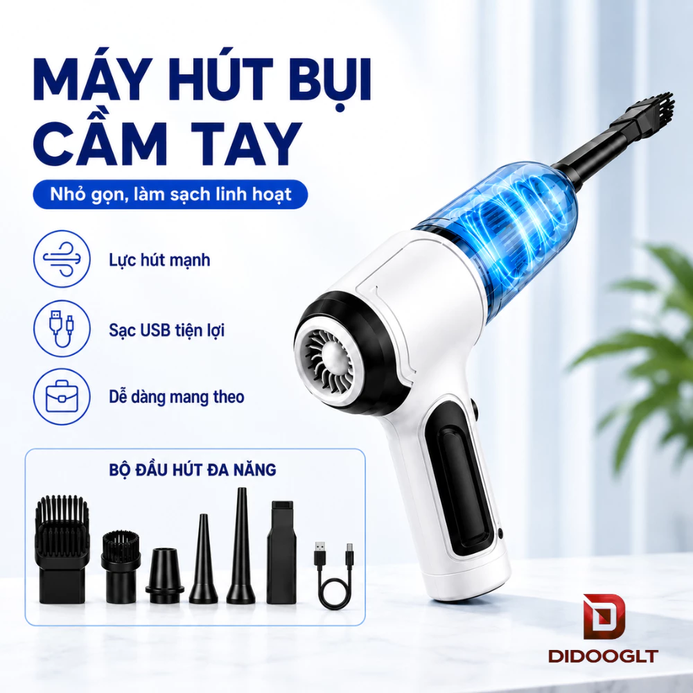 Máy Hút Bụi Cầm Tay Không Dây Mini 3in1 120W – Lực Hút 9000Pa, Hút Bụi Ô Tô, Sofa, Giường Nệm