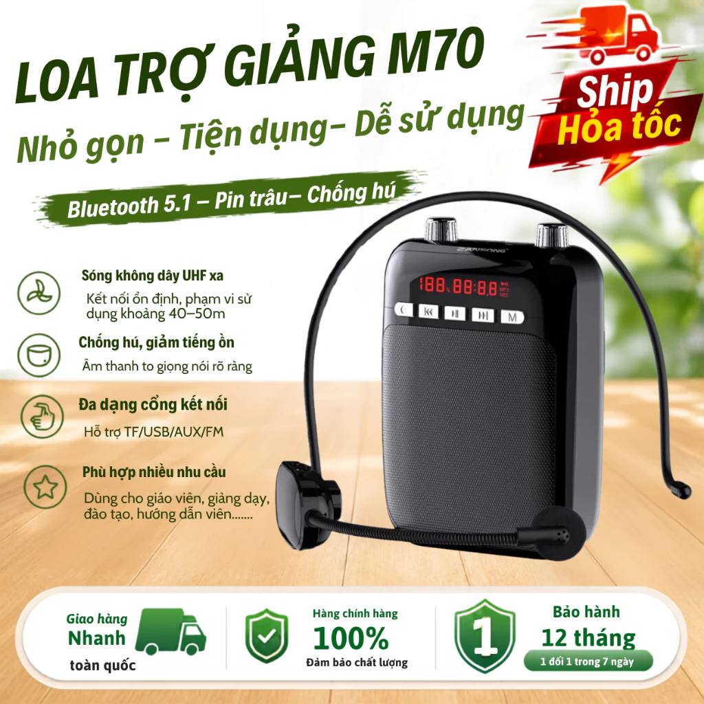 Máy trợ giảng KAW Zansong M70, kèm mic cài đầu không dây cao cấp - BẢO HÀNH CHÍNH HÃNG