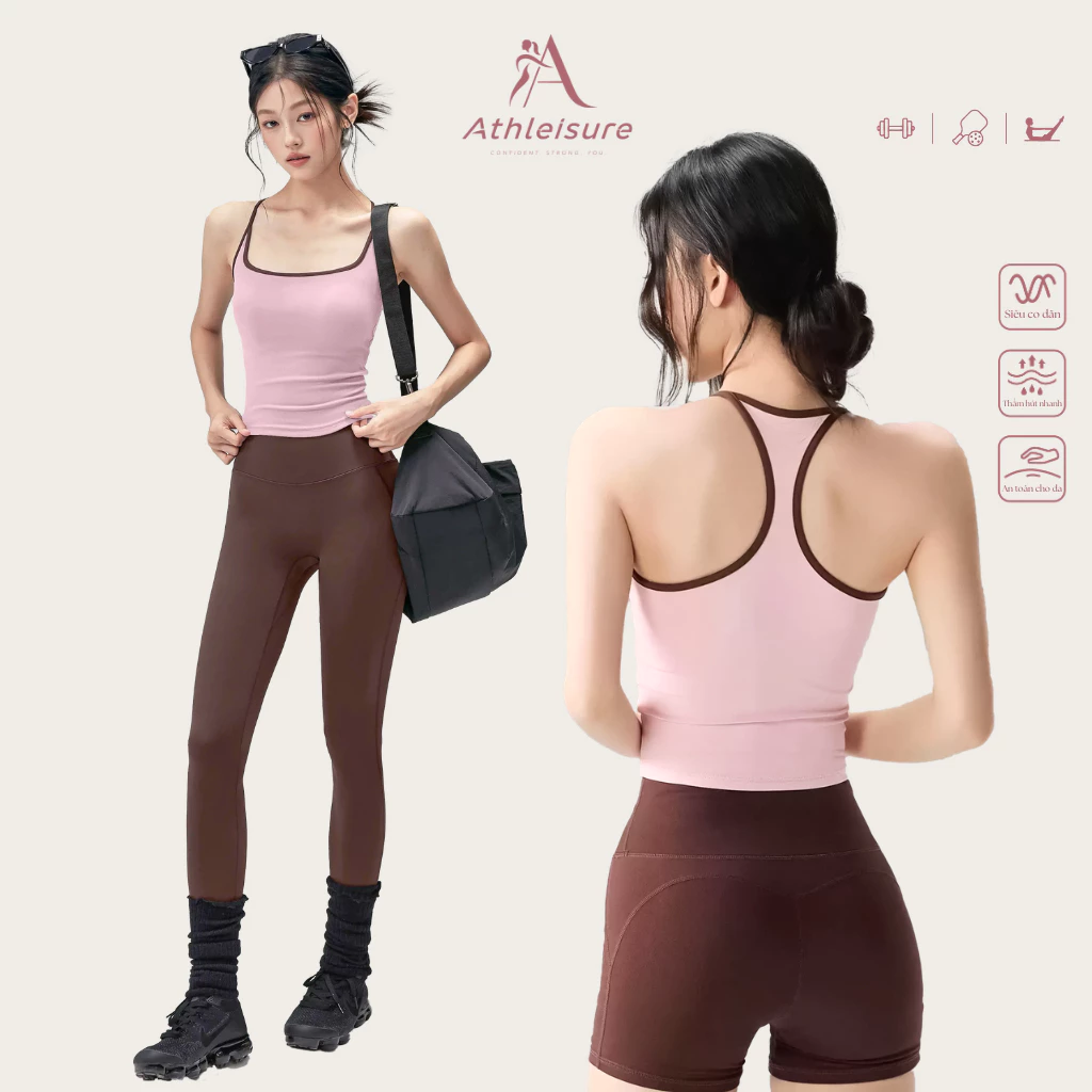 Áo tập Gym, Pilates, Pickleball, Yoga nữ hai dây tôn dáng, hở lưng có đệm nâng ngực thể thao - UP04