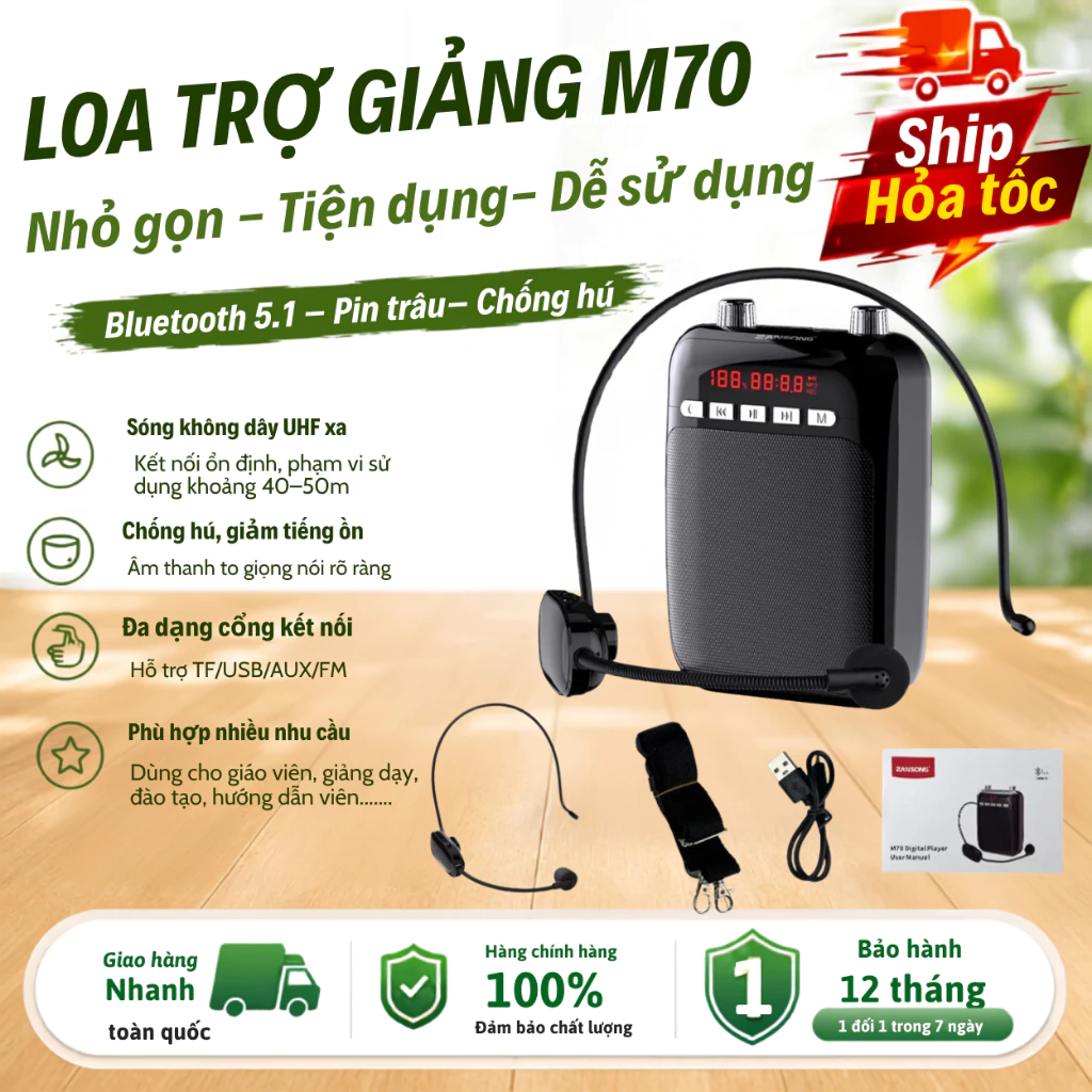 Máy Trợ Giảng Zansong KAW M70 Tiện Lợi Nhỏ Gọn Pin Bền, Công Suất Lớn 15W, BH 12 Tháng