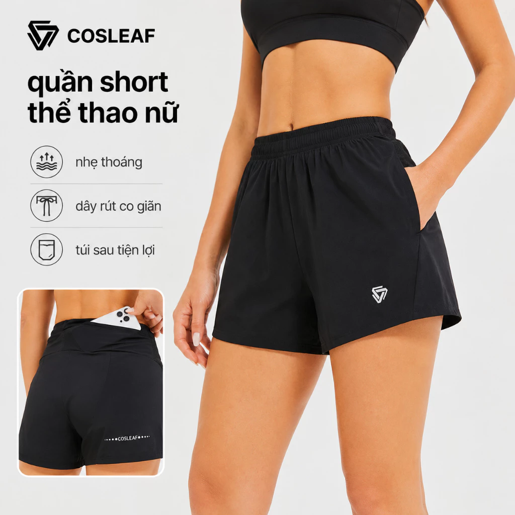 Quần short thể thao nữ SHIWEI COSLEAF lưng thun co giãn, quần đùi chạy bộ đánh pick cầu lông nhanh khô 23302