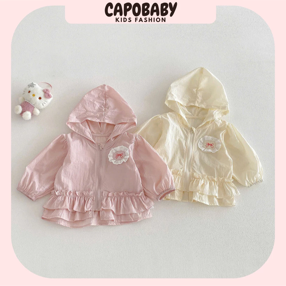 [Combo 2 áo] Áo Khoác Chống Nắng Bé Gái Có Mũ Phối Bèo Hoa Ren Dễ Thương 2 màu pastel [BB03]