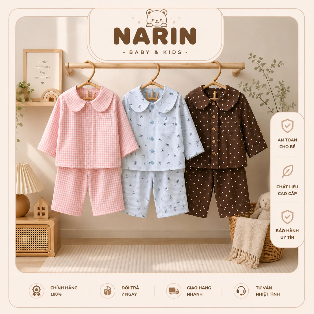 Bộ đồ ngủ pijama cho bé gái chuẩn phong cách Hàn Quốc - mềm mịn thoáng mát giúp bé có giấc ngủ ngon size 9M-4Y và 8-17kg