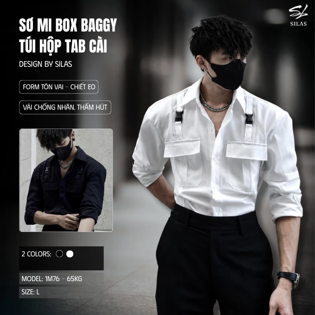 Áo Sơ Mi SILAS Box Baggy 2 Túi Cotton Chéo  Túi Hộp Tay Dài Cổ Bẻ Tab Cài Thoáng Mát - AML03