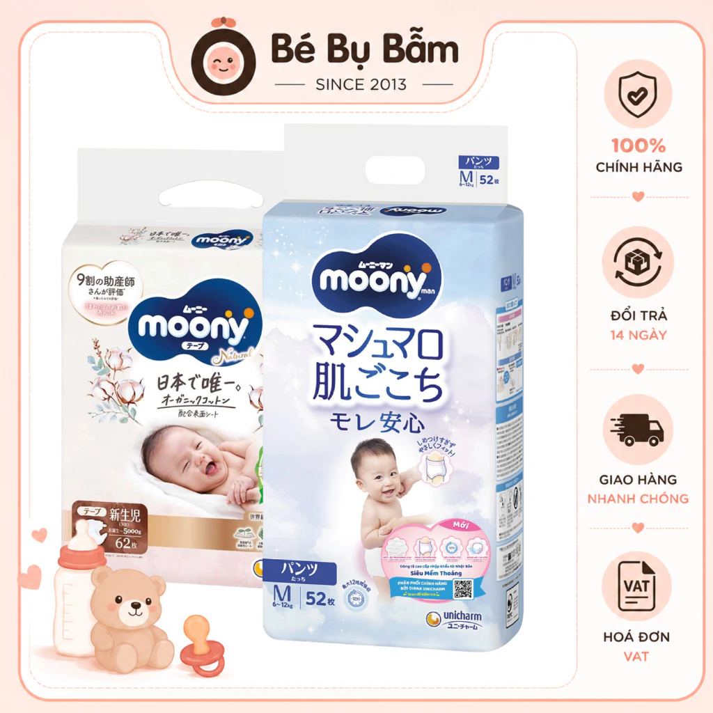 ✨ Bỉm Moony Natural Trắng Chính Hãng - Mặt Bông Hữu Cơ [Voucher Extra, Freeship]