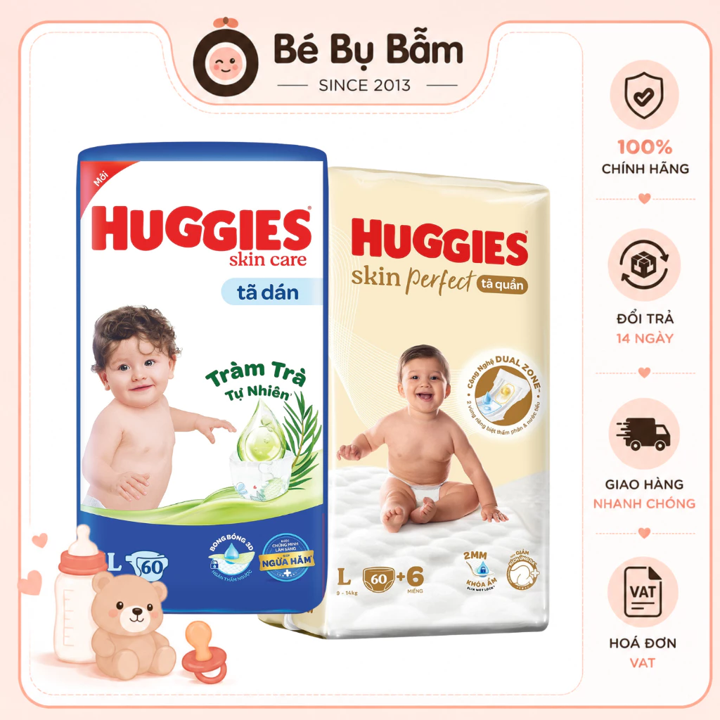 🌿 Bỉm Tã Huggies Skinperfect Skincare Chính Hãng - Size Quần, Dán Cho Bé, NB, S, M, L, XL, 2XL, 3XL