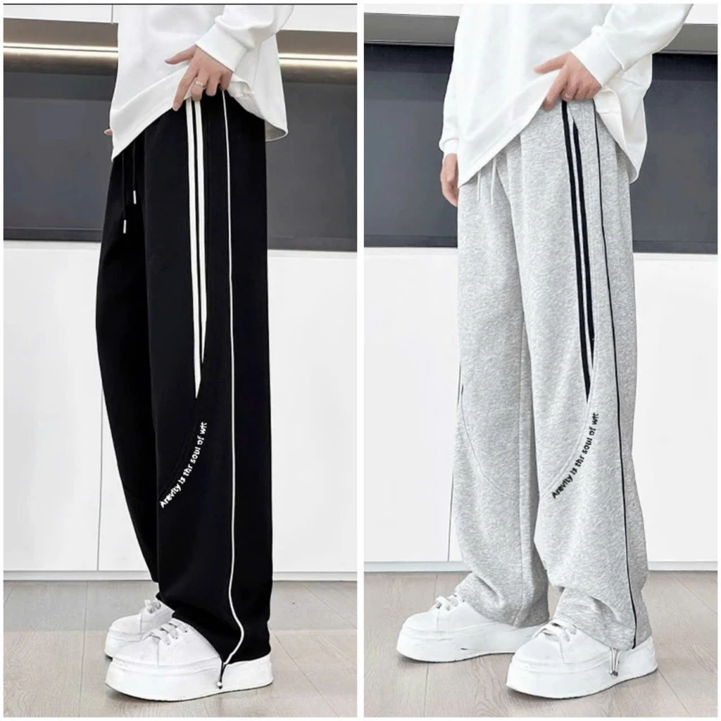 Quần Nỉ 2 Da Phối Viền Dày Dặn, Ống Rộng Thể Thao Dáng Suông Trẻ Trung Phù Hợp Cho 4 Mùa - UNTI STORE - LA12