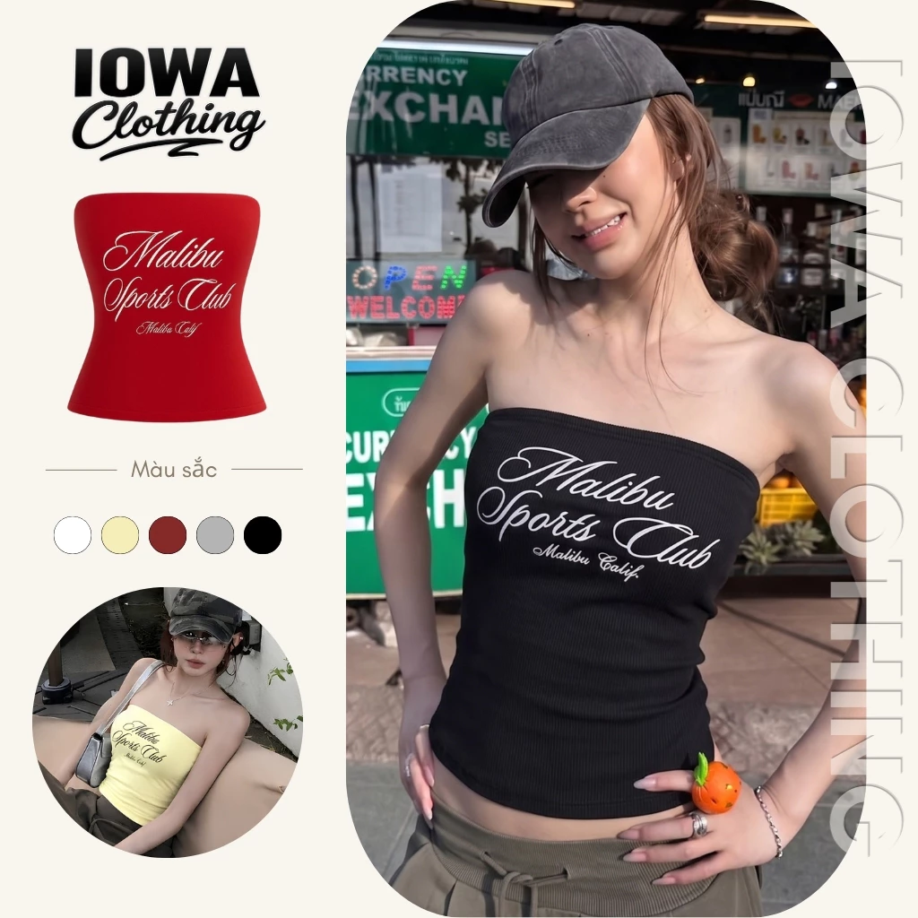 Áo Ống Nữ In Hình Malibu Ôm Body IOWA DD30 - Thun Borip Lụa Co Giãn, Quây Nhiều Màu