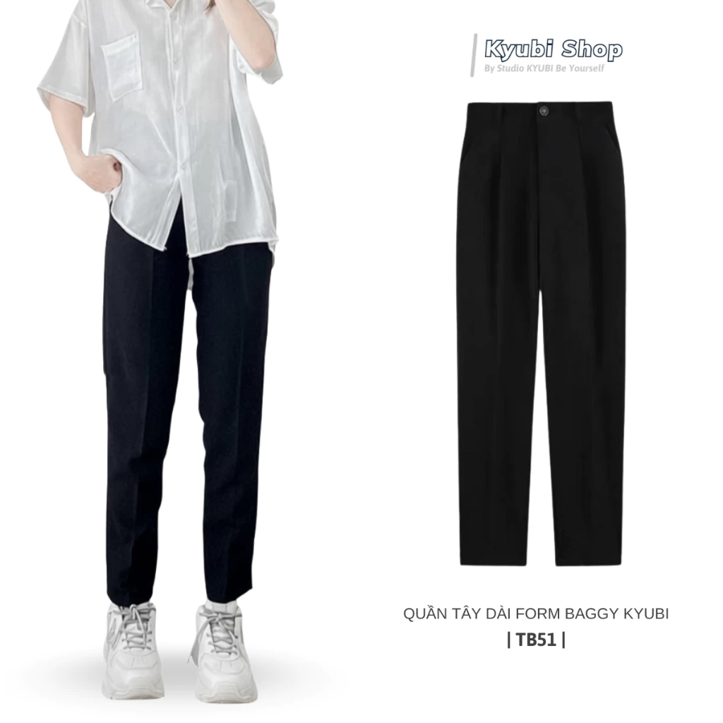 Quần tây lưng cao KYUBI màu đen phong cách Basic School (Có bigsize)  - Quần âu nữ form baggy TB51