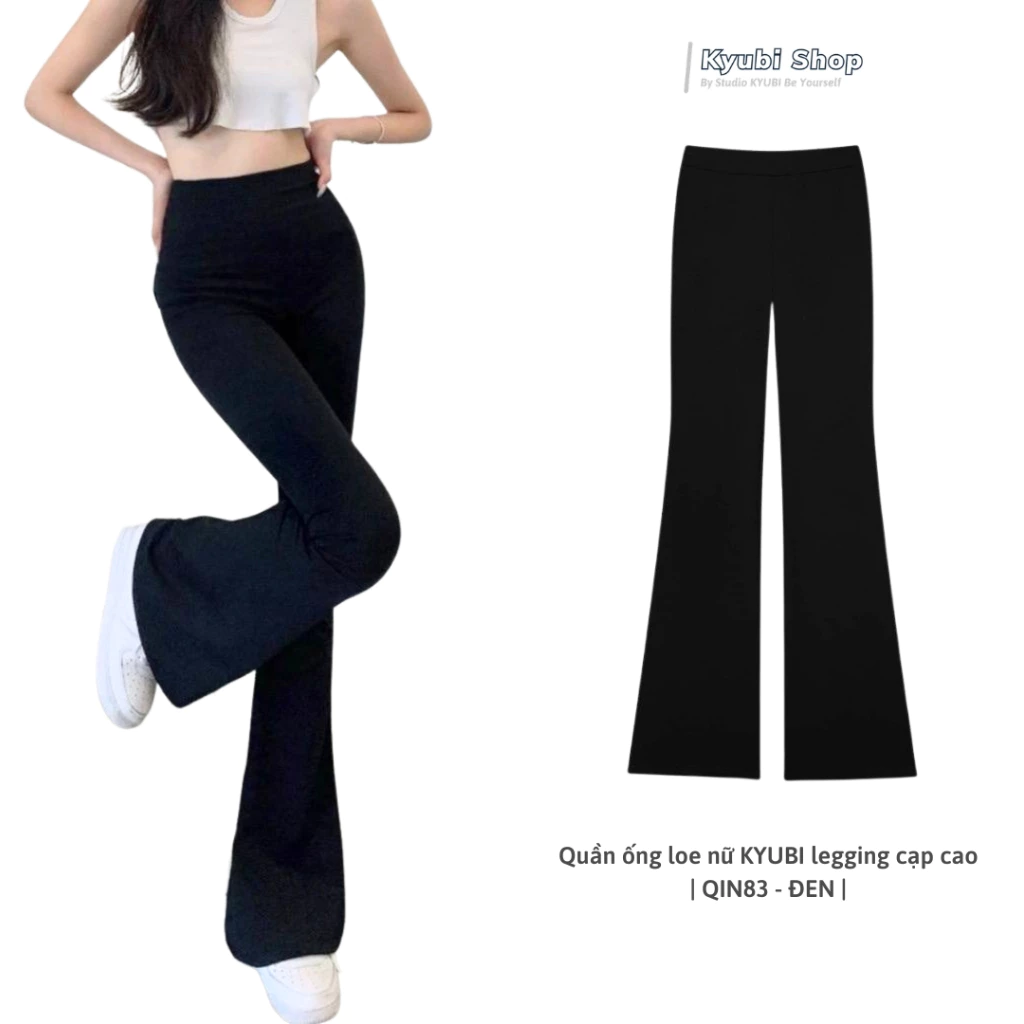 Quần ống loe nữ KYUBI cạp lưng cao dáng dài form ôm legging tôn dáng co giãn 4 chiều đi học đi chơi công sở - QIN83
