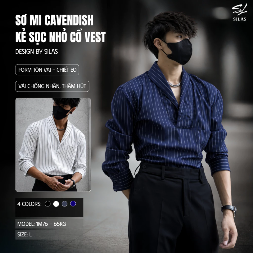 (Form Tôn Vai) Áo Sơ Mi SILAS Cavendish Tay Dài Si Kẻ Sọc Nhỏ Cổ Vest Nam Mổ Trụ Form Rộng - AML02