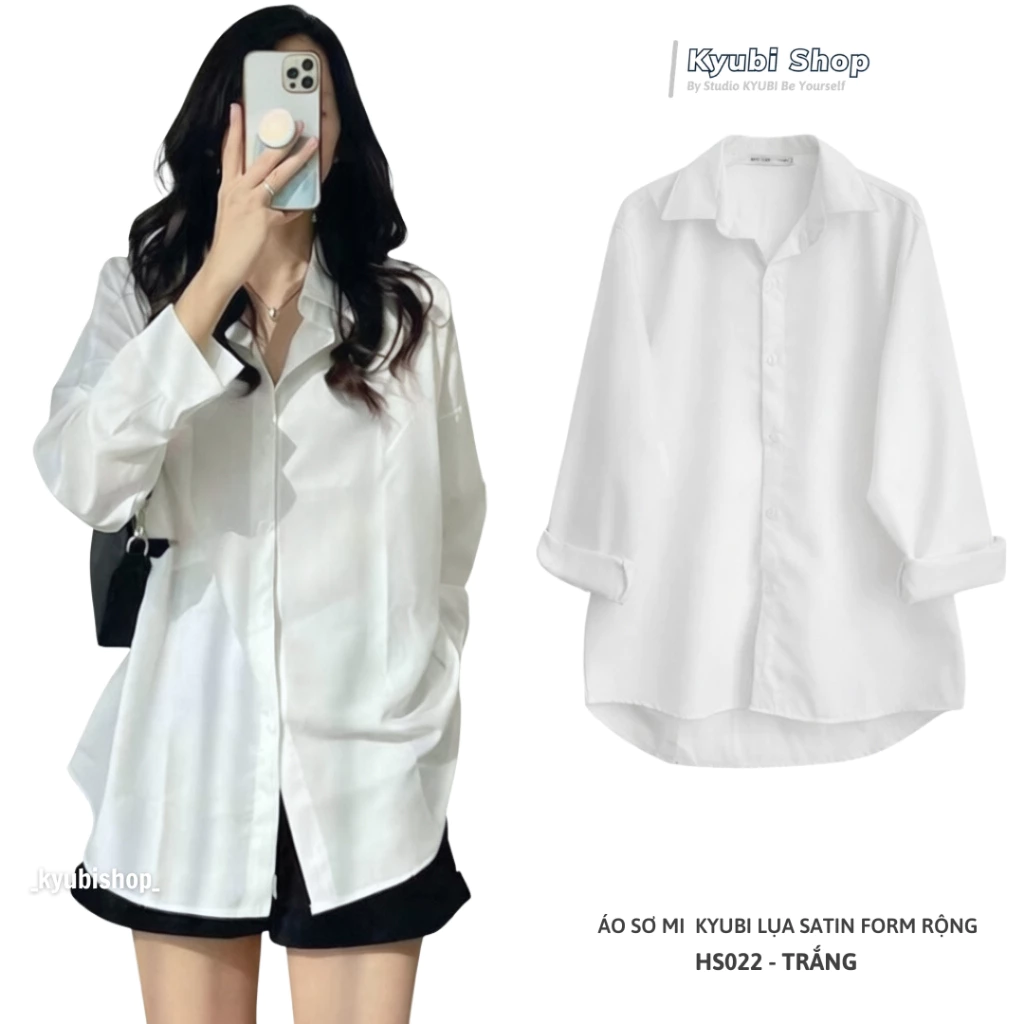 Áo Sơ Mi Trắng Đen Trơn Form Rộng Nam Nữ Unisex - Áo SOMI Ulzzang đi học sinh KYUBI HS022
