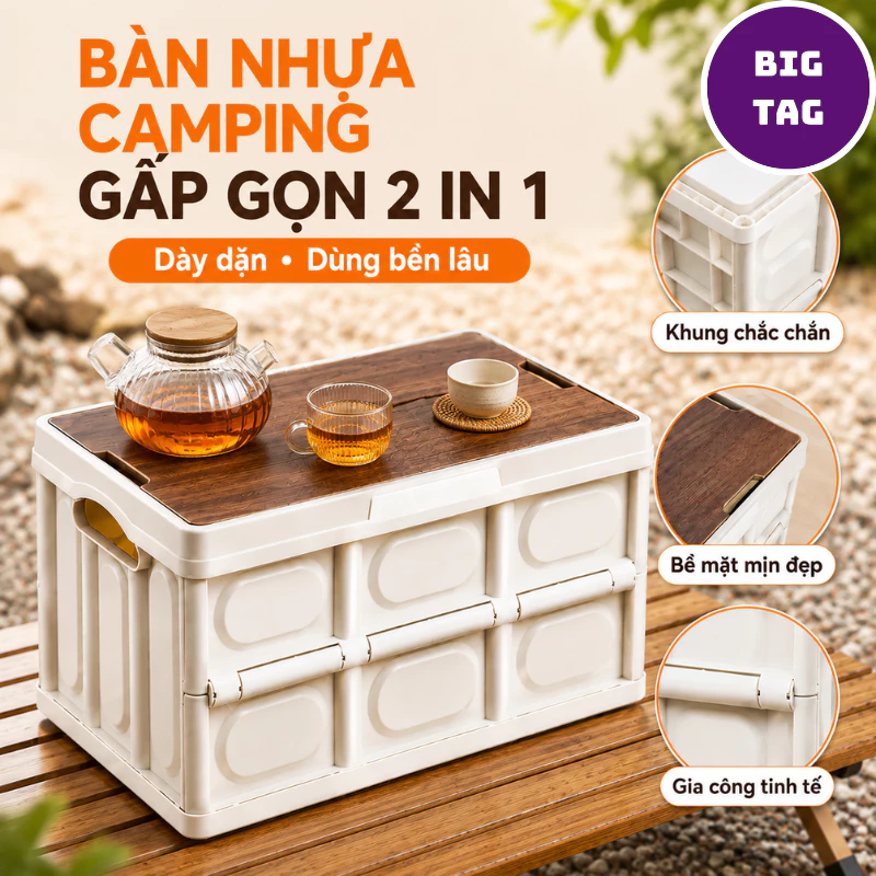bàn gấp gọn camping mặt gỗ nhựa bàn dã ngoại picnic tiện lợi dễ xếp gọn bảo quản 6235