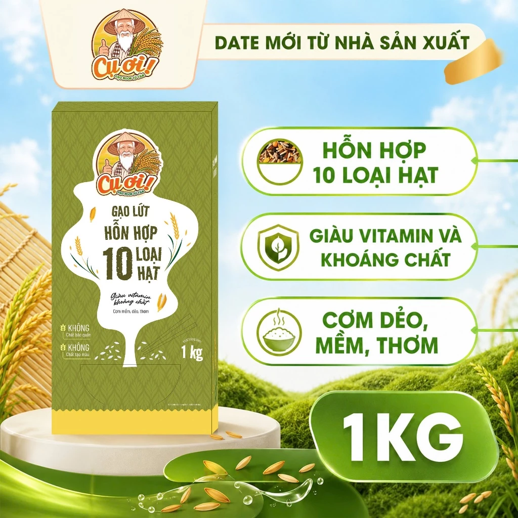 Gạo Lứt Hỗn Hợp 10 Loại Hạt - Eat Clean, Giảm Cân, Ăn Kiêng, Thực Dưỡng - Hiệu Cụ Ơi - Hộp 1kg
