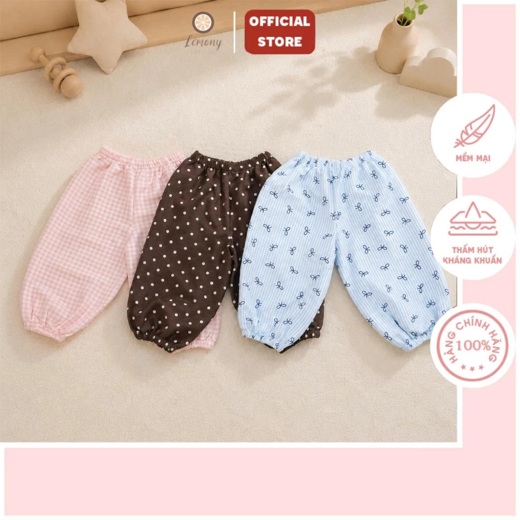 Quần Boom Vải Đũi Cho Bé Gái Thiết Kế Form Thoải Mái, Chất Vải Thoáng Mát, Họa Tiết Xinh Xắn Size 9M - 4Y