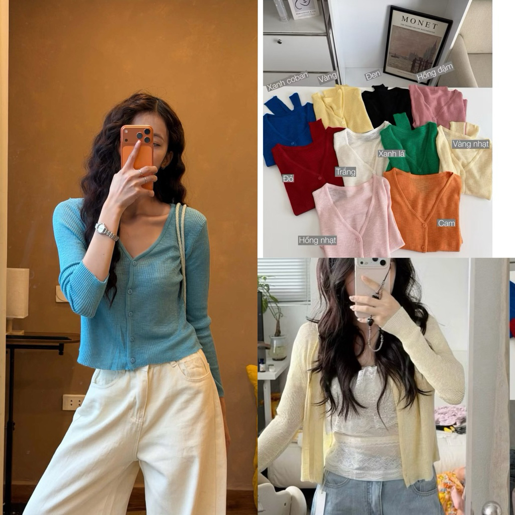 Áo Khoác Cadigan Len Tăm Gân Mỏng Cài Cúc Nhiều Màu Hàng QC style Ulzzang-Dành…