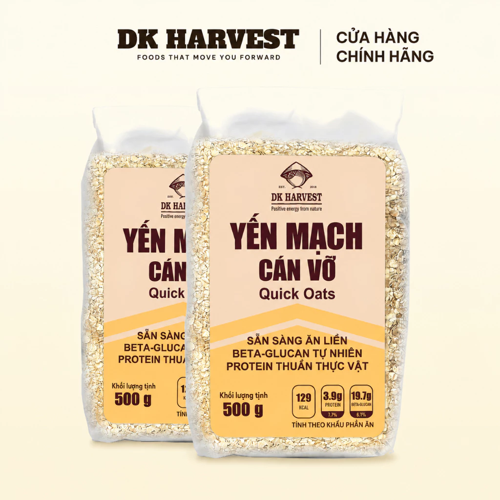 Combo 1kg Yến Mạch Cán Vỡ Quick Oats DK Harvest, hàng chuẩn Úc có CO/CQ, nấu cháo cho bé ăn dặm, ăn liền dễ nấu