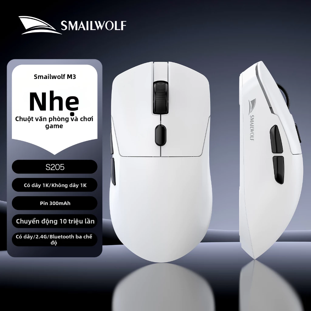 SMAILWOLF | Bluetooth Gaming Wireless Mouse PAW3311 - Chuột gaming siêu nhẹ, thời trang, bền bỉ 3 CHẾ ĐỘ
