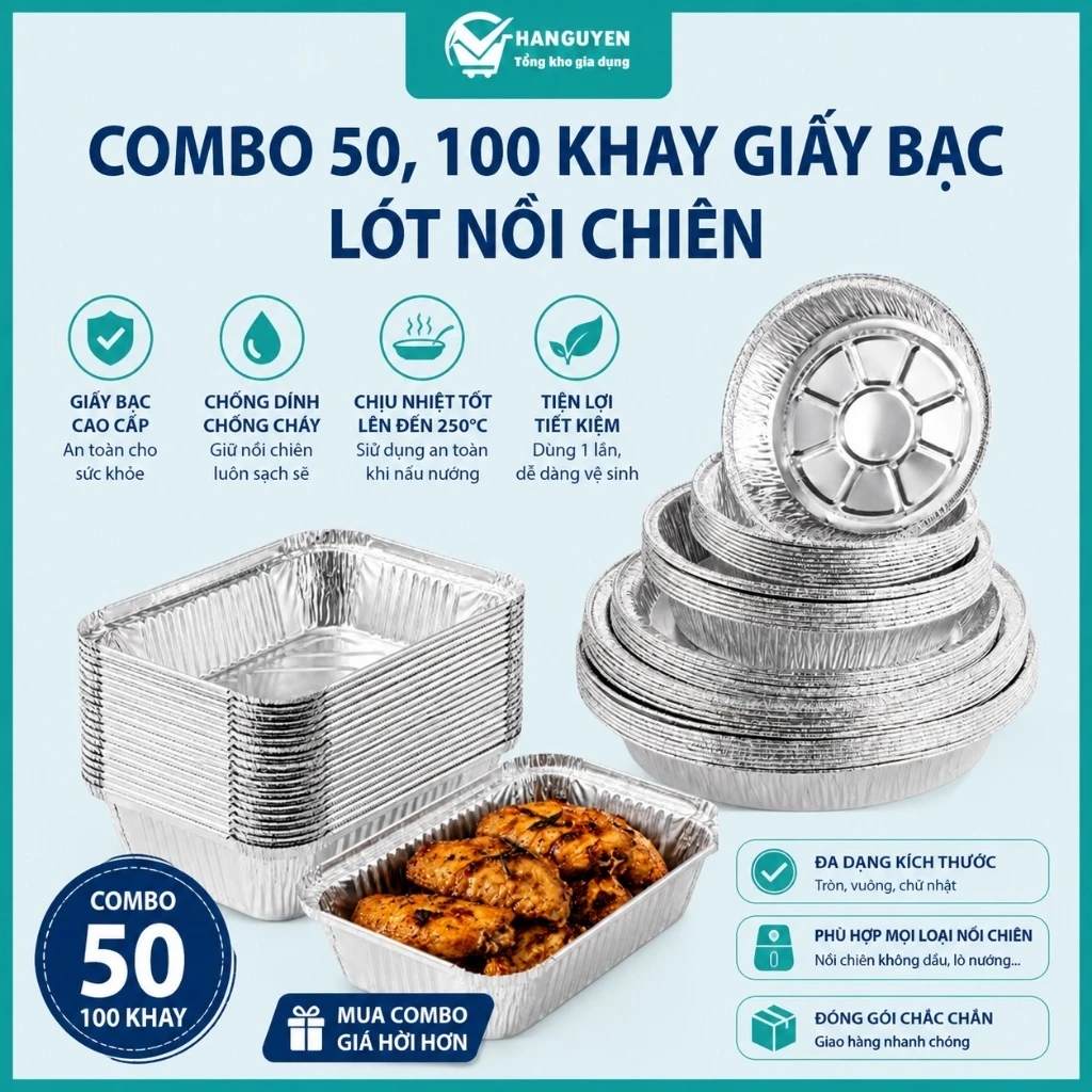 Giấy bạc nồi chiên không dầu, khay giấy bạc nồi chiên, giấy bạc nướng thực phẩm, lót nồi tiện lợi chống bám dầu mỡ