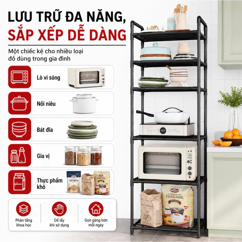 Kệ nhà bếp, Kệ đa năng 6 tầng khung thép, sơn tĩnh điện chống rỉ