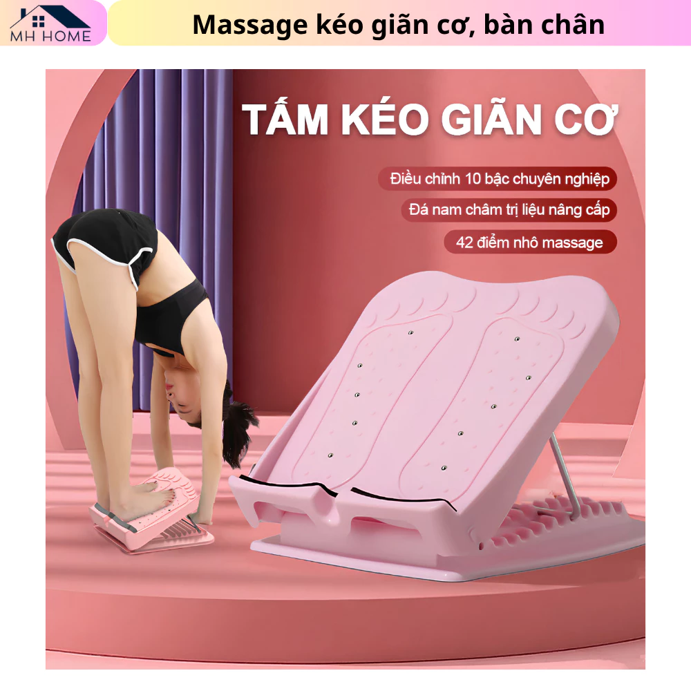 Dụng Cụ Giãn Cơ Chân Có Con Lăn Massage - Bàn Kê Chân Điều Chỉnh 10 Mức, Hỗ Trợ Thư Giãn Bàn Chân